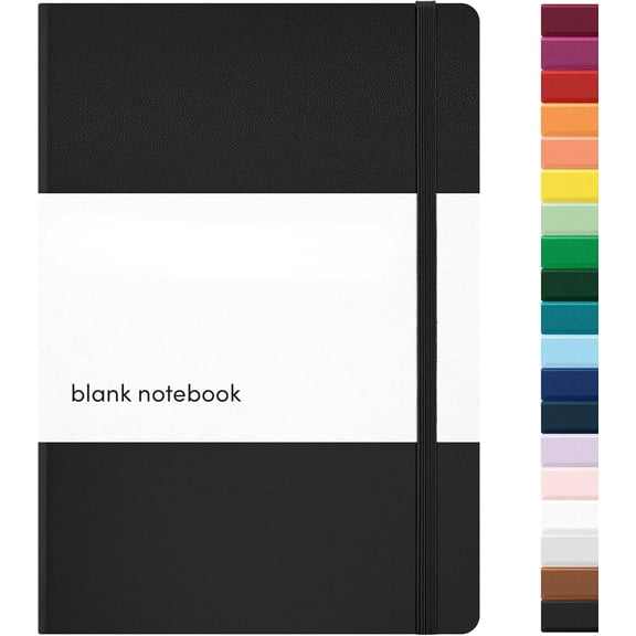 Blank Journal Notebook, (Black), 160 Pages, Medium 5.6 in x 8 in - 100 GSM Thick Paper  Hardcover Journaling Notebook for Work, School, Note Taking or Sketching