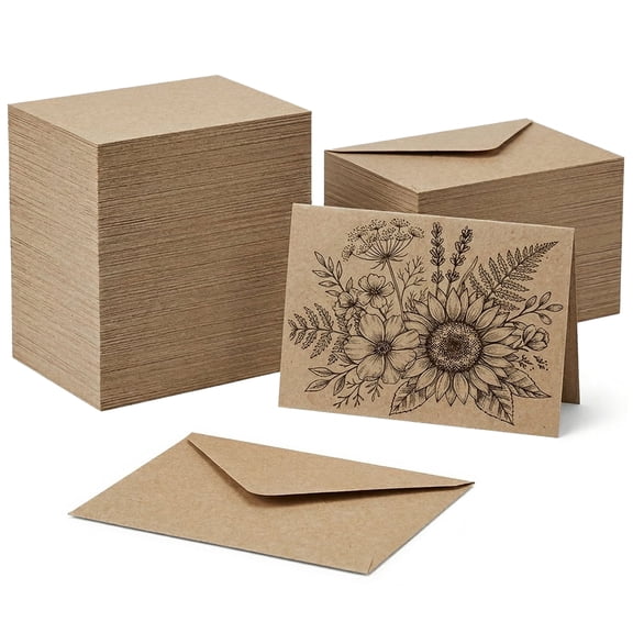 Blank Kraft Greeting Cards with Envelopes 4x6 100 Pack Brown Kraft Note Cards, Thick Cardstock Blank Inside with 120gsm Envelopes for DIY Cards, Wedding Invitations, Thank You Cards & All Occasions