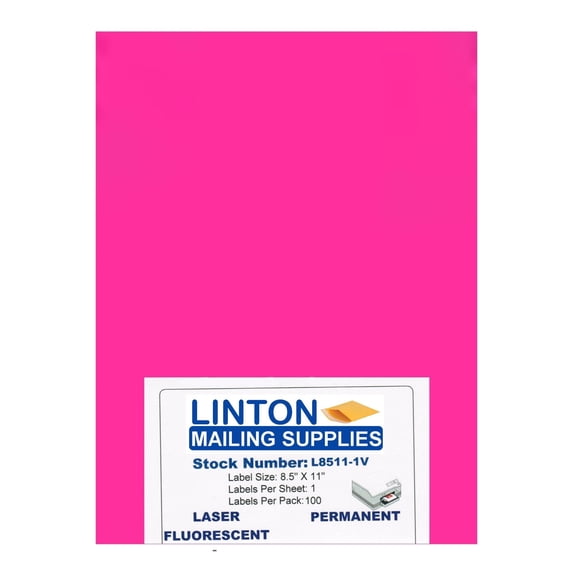 Label Color Pink Blank Laser Labels, Fluorescent Pink, 8.5