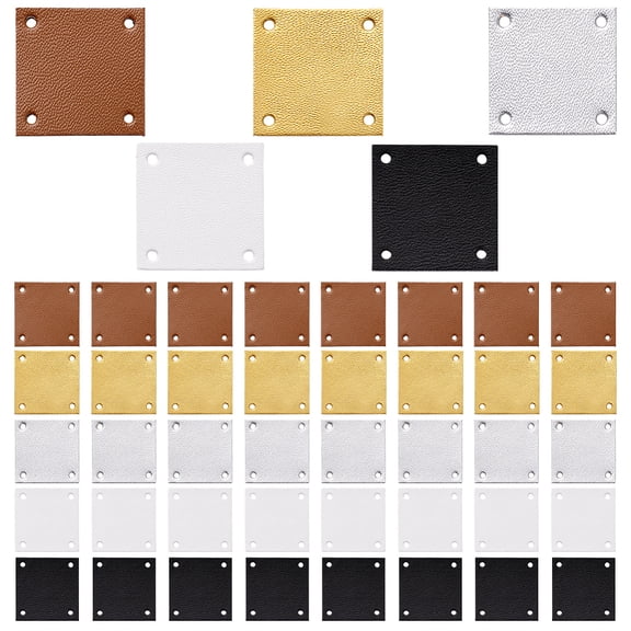 Blank Leather Tags 50pcs 5 Colors 1 Inch Square Leather Labels Hat Tags PU Label Handmade Tag Embossed Clothing Tag with Hole DIY