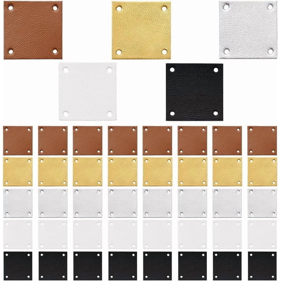 Blank Leather Tags 50pcs 5 Colors 1 Inch Square Leather Labels Hat Tags PU Label Handmade Tag Embossed Clothing Tag with Hole