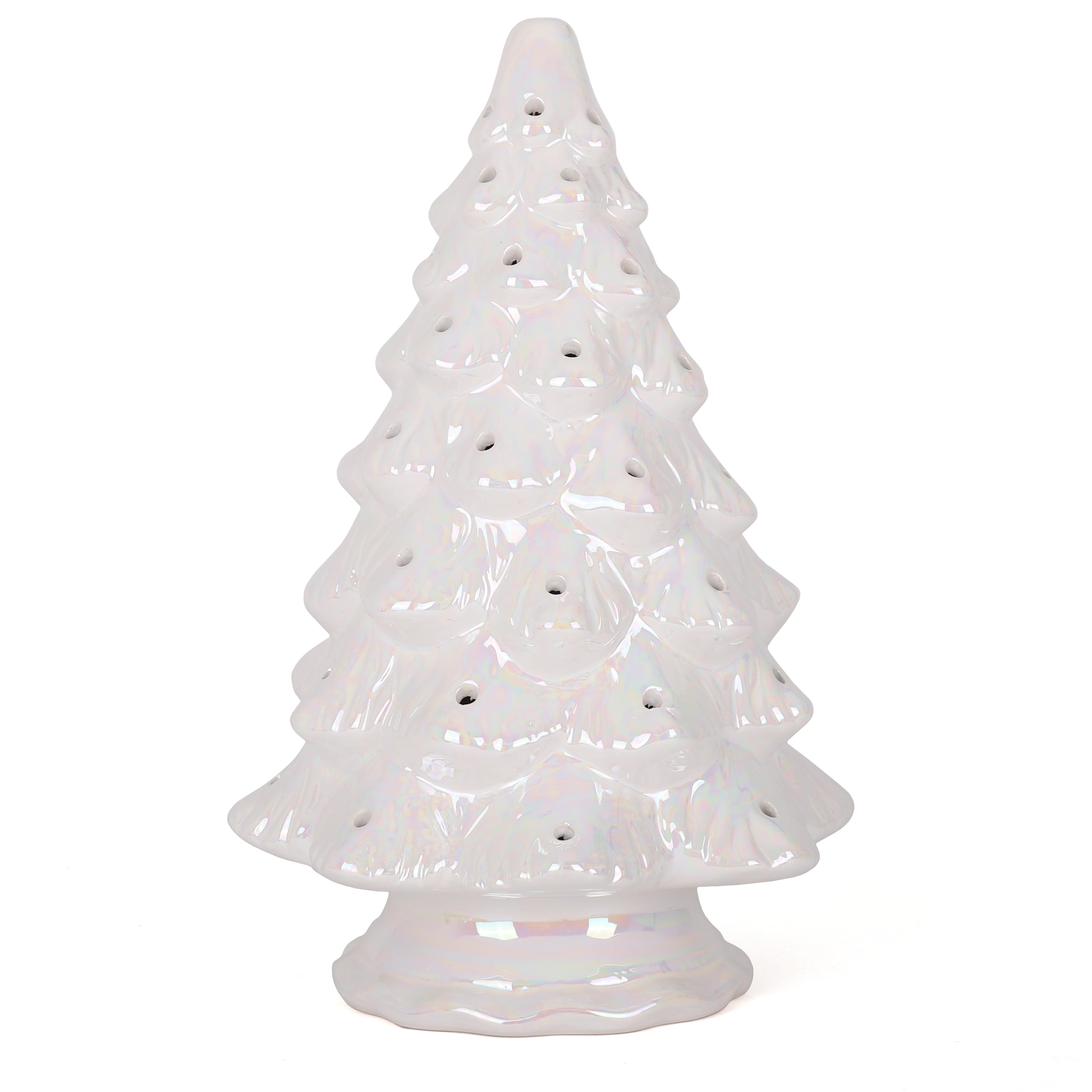 Blank Lighted Ceramic Table Top Christmas Tree (Large, Pearl White