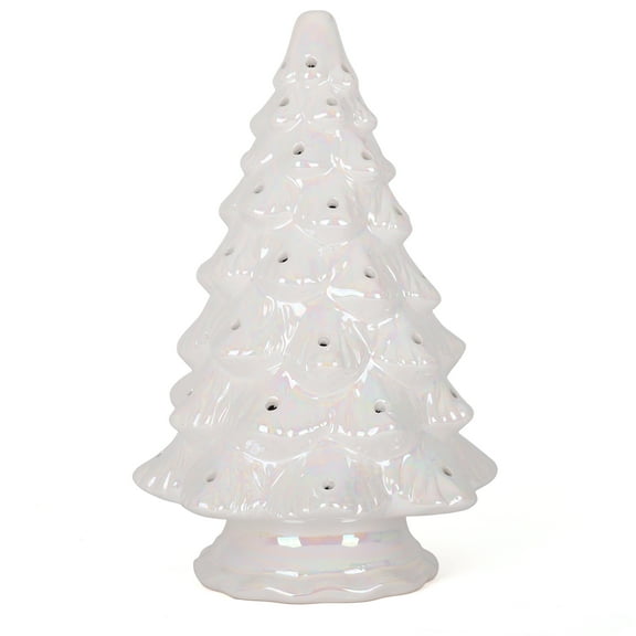 Blank Lighted Ceramic Table Top Christmas Tree (Large, Pearl White)
