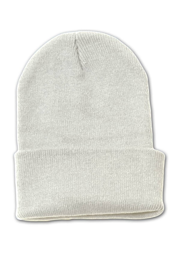 Blank Long Cuff Beanie - Ivory White