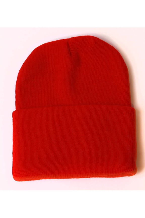 Blank Long Cuff Beanie - Red
