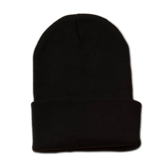 Blank Long Cuff Winter Beanie , Black