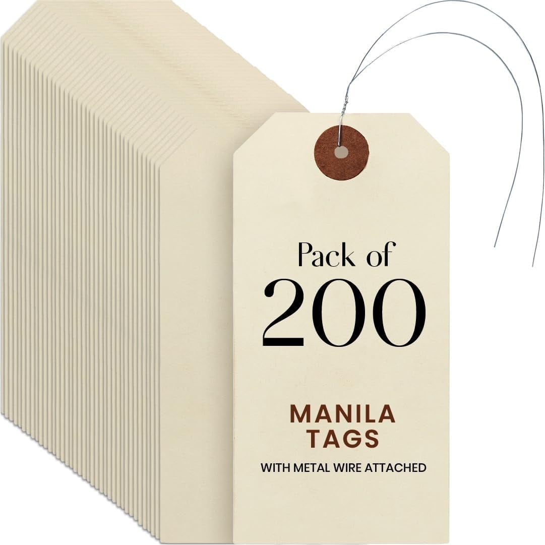 Blank Manila Shipping Tags with Pre-Attached Wire Hangers, Set of 200 ...