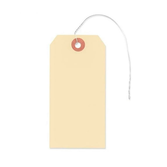 Blank Manila Shipping Tags, Wired, (No. 5) 4-3/4" x 2-3/8", 10 Pt Cardstock w Reinforced Hole Patch - Box of 1000 Tags