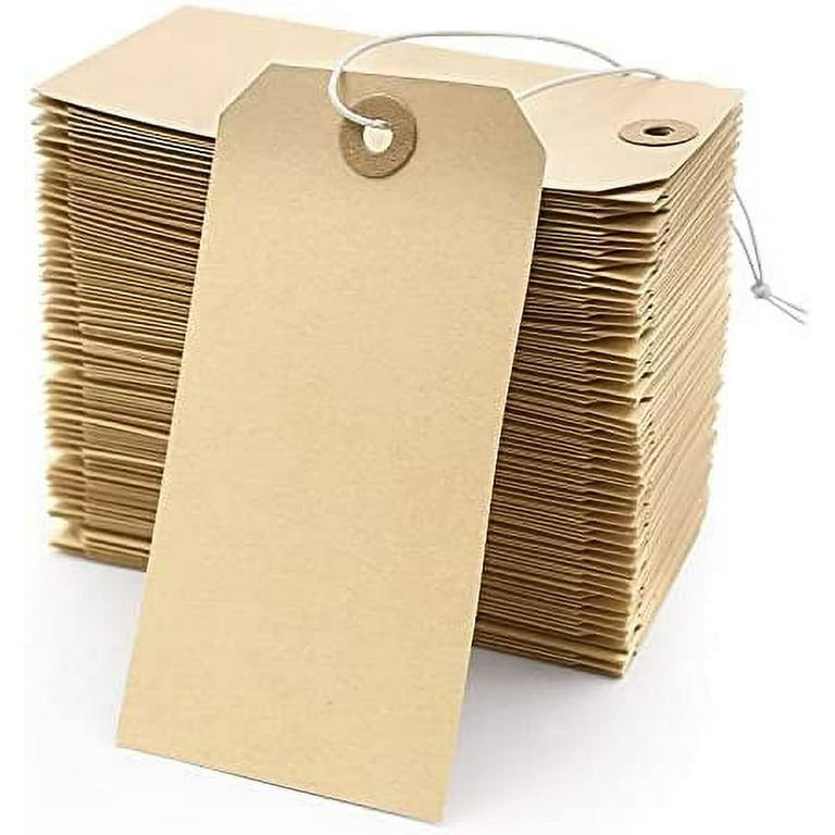 Manila Paper Tags #1 with String Attached, 2 3/4” x 1 3/8” (Box of 250)  Small Blank Paper Shipping Labels with Strings and Reinforced Eyelet -  EZDOM Tags