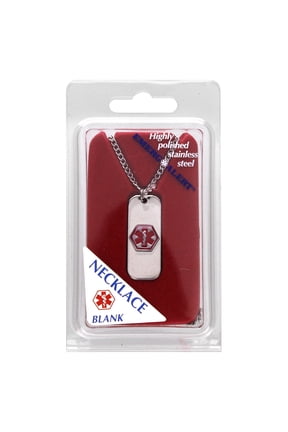 EMERG ALERT Blank Medical Necklace, Raised Medical Alert Symbol, Easy to Identify, Polished Stainless Steel
