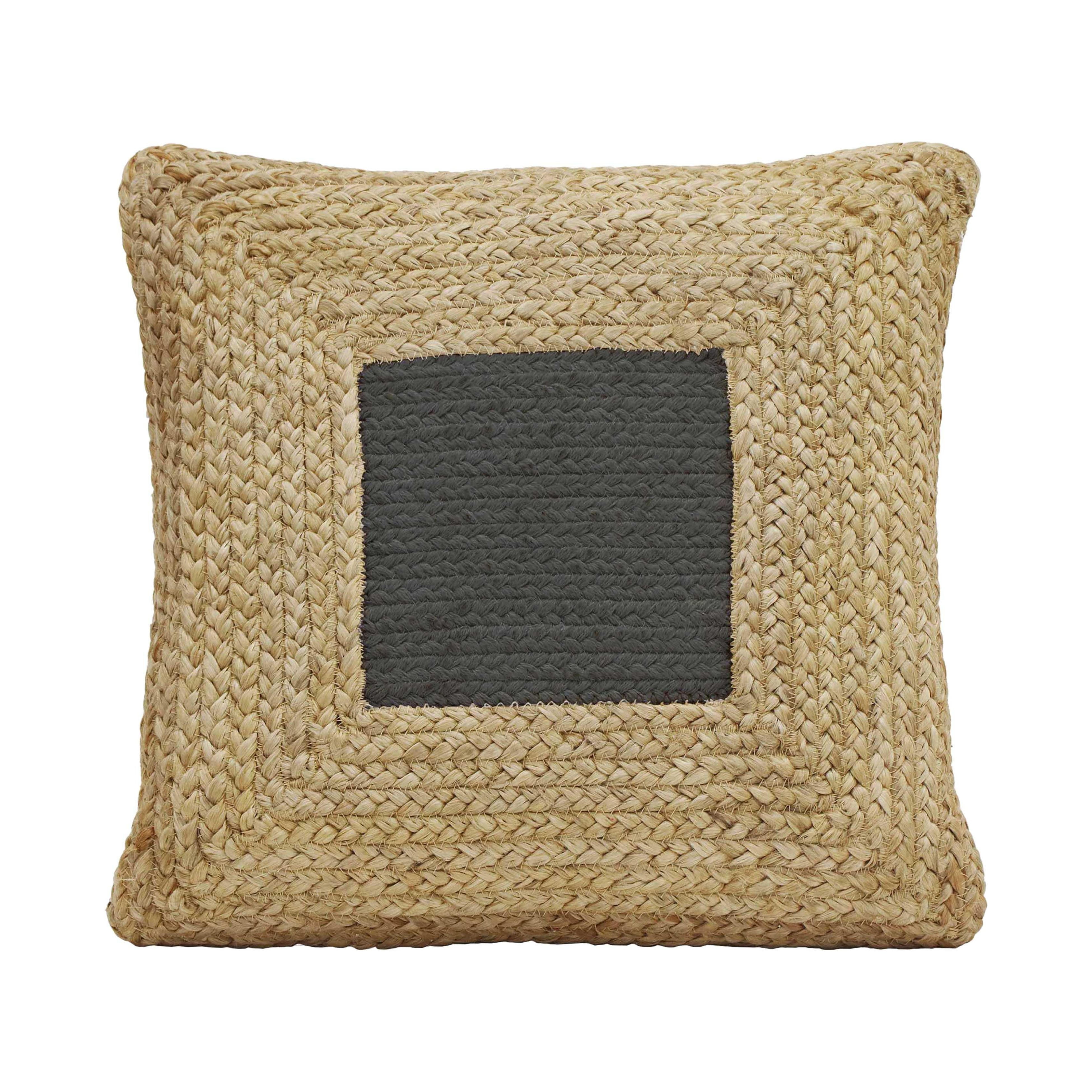 Black and Natural Jute Cotton Square Accent Pillow