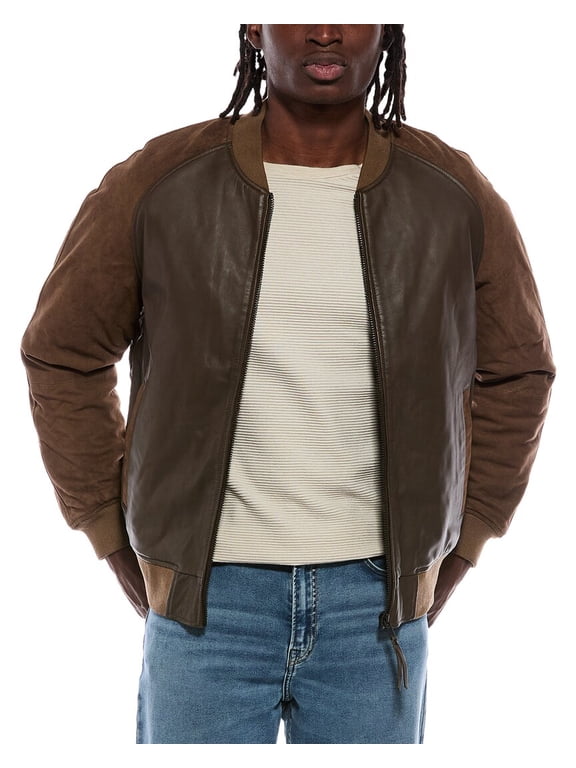 mens Leather Bomber Jacket, l, Black