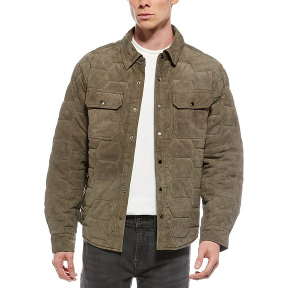 Blank NYC mens  Over The Moon Quilted Suede Jacket, XL, Green