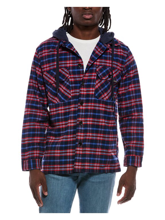 mens Plaid Shirt Jacket, XL, Brown