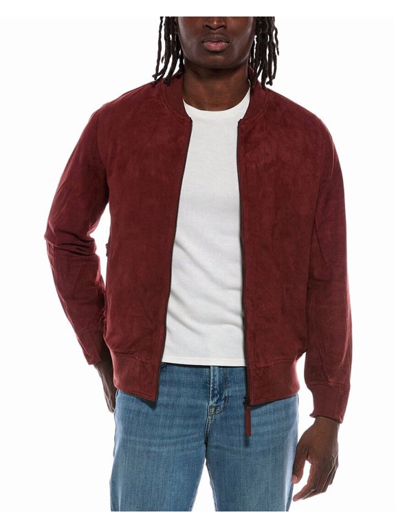 mens Suede Bomber Jacket, XL, Red