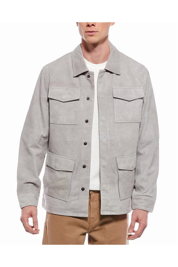 mens Suede Shirt Jacket, s, Grey