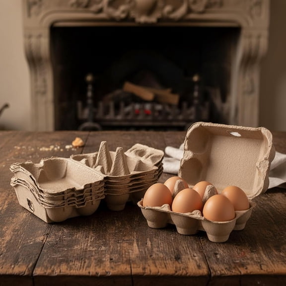 Blank Natural Pulp Egg Carton 6 Count, Reusable Storage Holder Cardboard Paper Container Organizer for Eggs