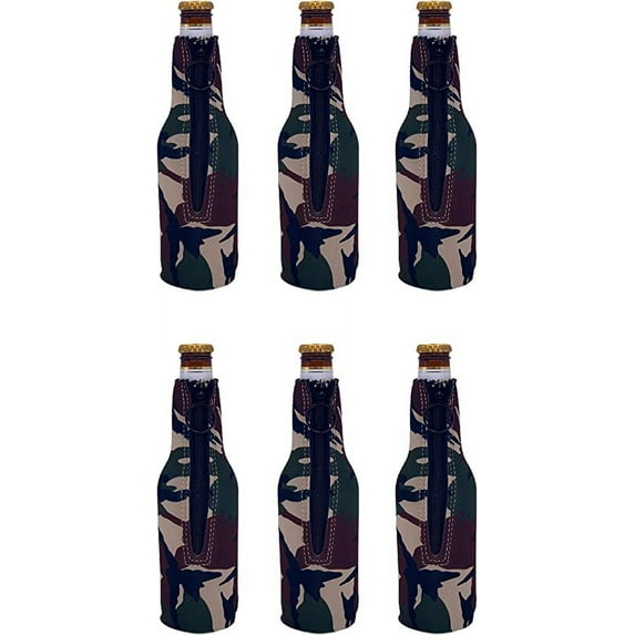 Blank Neoprene Beer Bottle Coolie (6 Pack, Green Camo)