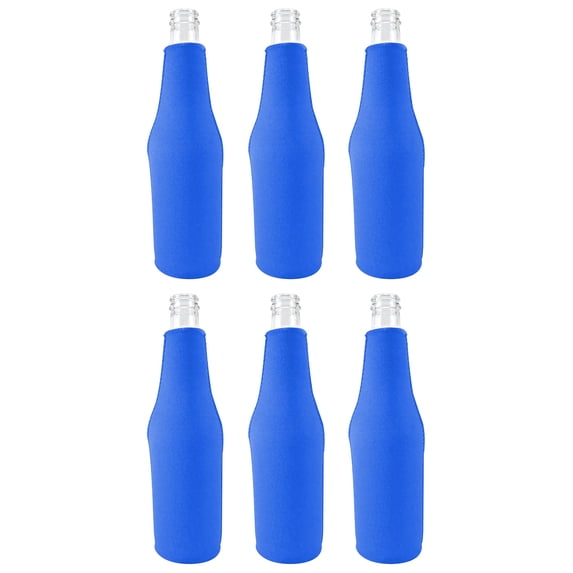 Blank Neoprene Zipper Beer Bottle Coolie with Full Bottom (6, Royal Blue)