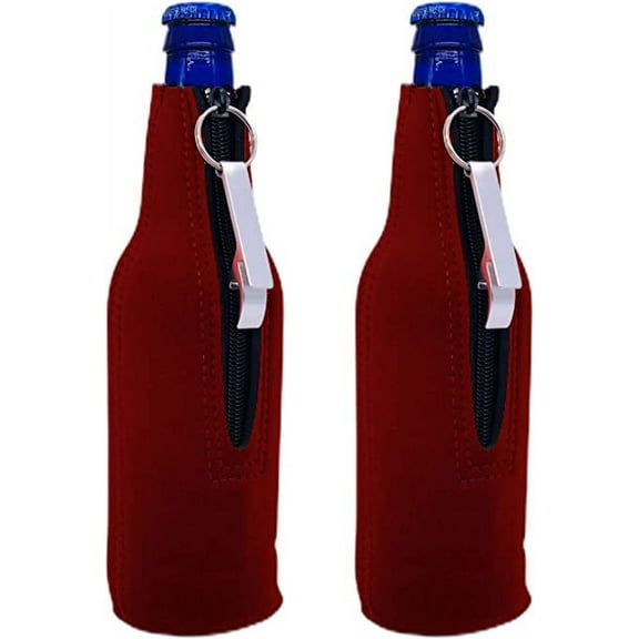 Blank Neoprene Beer Bottle Coolie with Opener (Burgundy, 2 Pack)