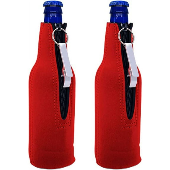 Blank Neoprene Beer Bottle Coolie with Opener (Red, 2 Pack)