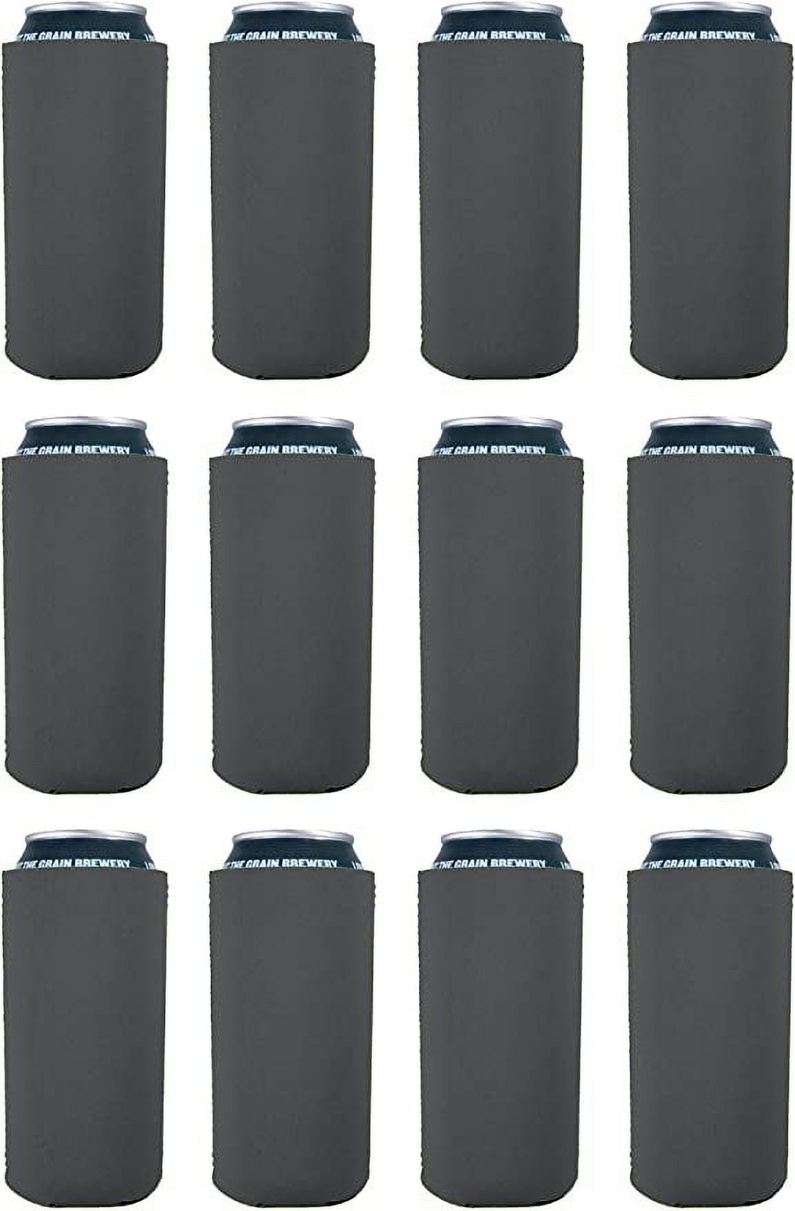 Blank Neoprene Collapsible 16 oz. Can Coolie (12 Pack, Charcoal)