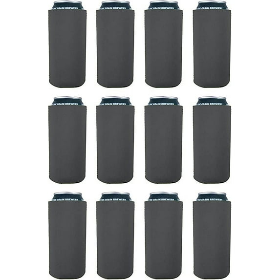 Blank Neoprene Collapsible 16 oz. Can Coolie (12 Pack, Charcoal)