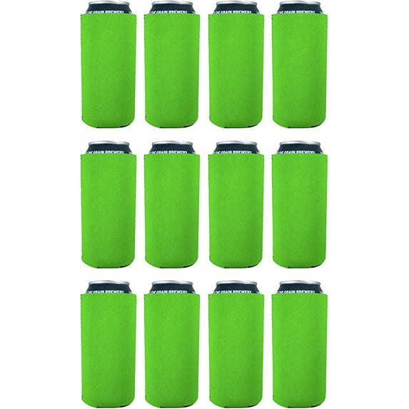 Blank Neoprene Collapsible 16 oz. Can Coolie (12 Pack, Neon Green)