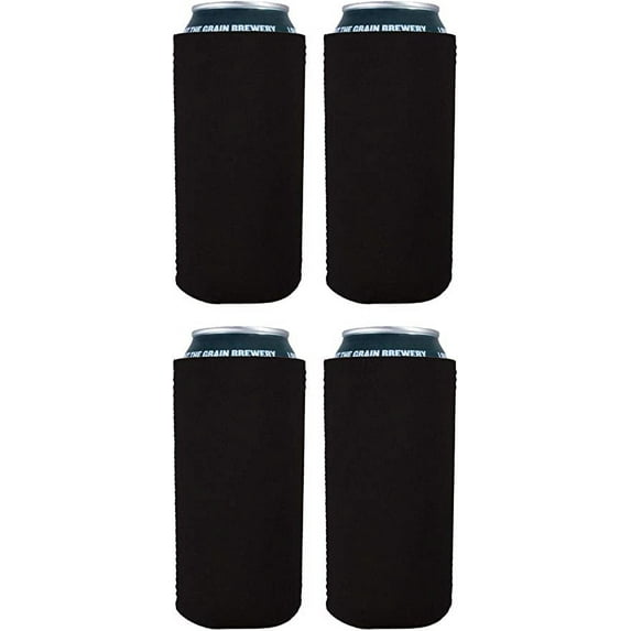 Blank Neoprene Collapsible 16 oz. Can Coolie (4 Pack, Black)