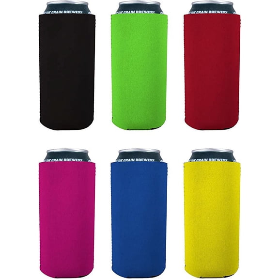 Blank Neoprene Collapsible 16 oz. Can Coolie (Variety Color 6 Pack)