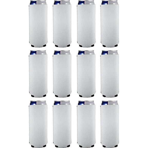 Blank Neoprene Collapsible Slim Can Coolie (12 Pack, White)