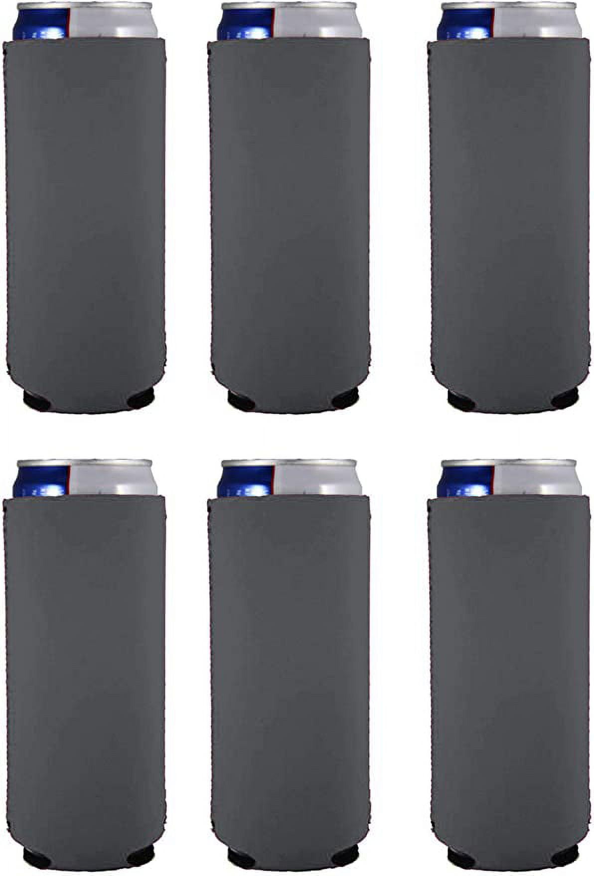 Blank Neoprene Collapsible Slim Can Coolie (6 Pack, Charcoal)