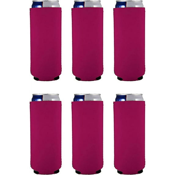 Blank Neoprene Collapsible Slim Can Coolie (6 Pack, Magenta)