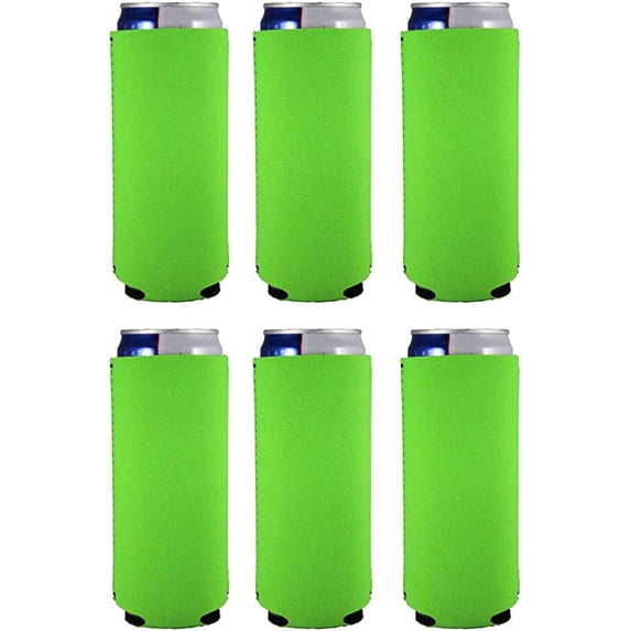 Blank Neoprene Collapsible Slim Can Coolie (6 Pack, Neon Green)