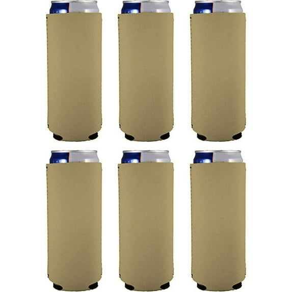 Blank Neoprene Collapsible Slim Can Coolie (6 Pack, Sandstone)