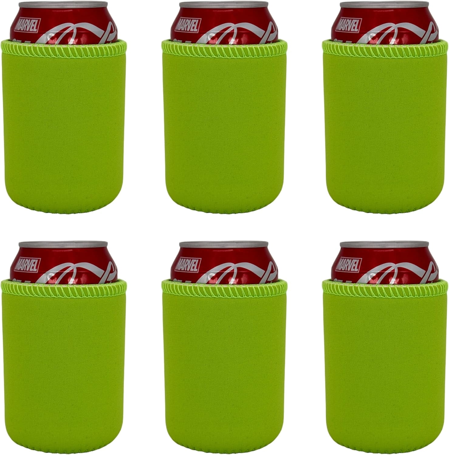 Blank Neoprene Full Bottom Can Coolie (6 Pack, Neon Green)