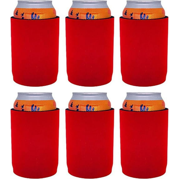 Blank Neoprene Full Bottom Can Coolie (6 Pack, Red)