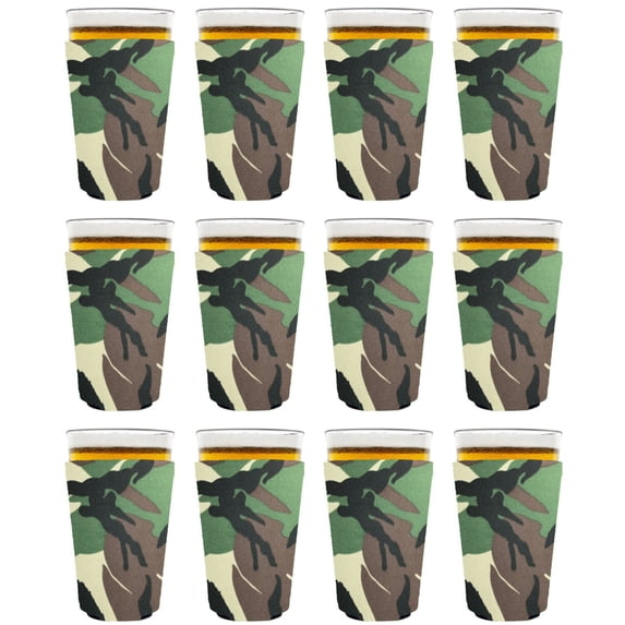 Blank Neoprene Pint Glass Coolie (12 Pack, Green Camo)