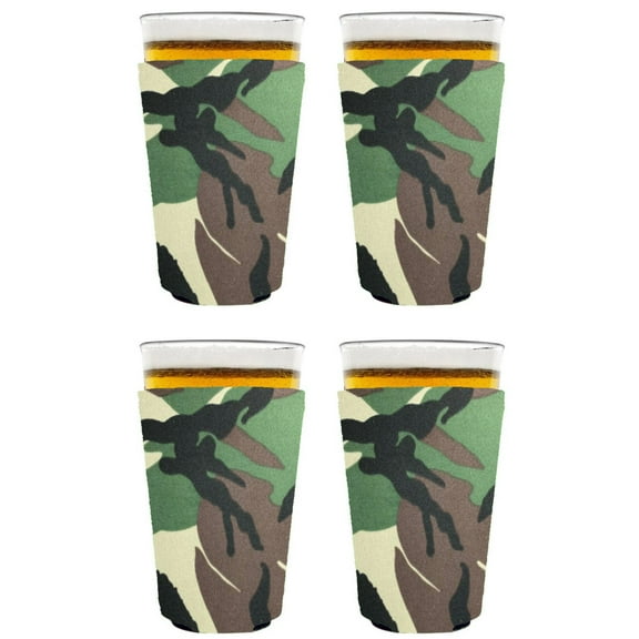 Blank Neoprene Pint Glass Coolie (4 Pack, Green Camo)