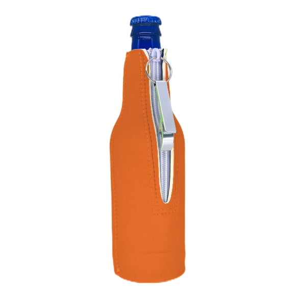 Blank Neoprene Zipper Beer Bottle Coolie With Opener Attached (Orange, 1)