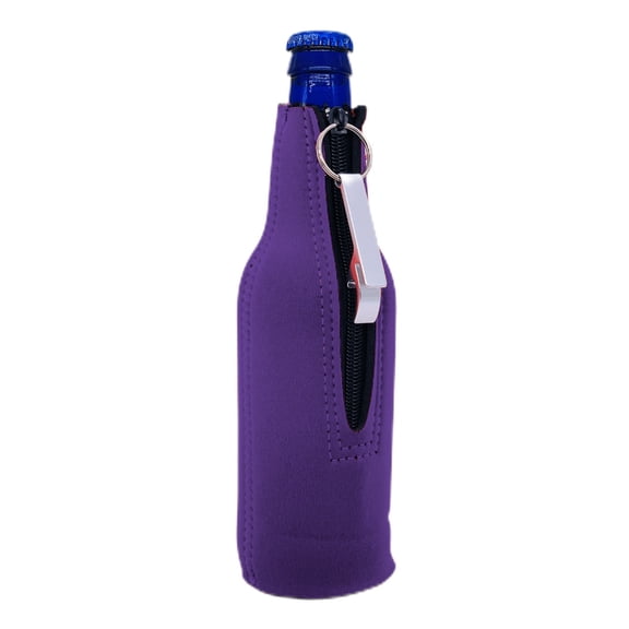 Blank Neoprene Zipper Beer Bottle Coolie With Opener Attached (Purple, 1)