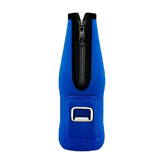 Blank Neoprene Zipper Beer Bottle Koozies With Built-in Bottle Opener, Insulated Bottle Cover For 330ml Standard Beer Bottles Outdoor Party Use, Beer Accessories (Blue, 1)