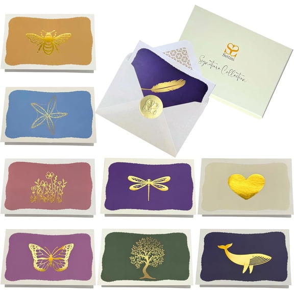 Blank Note Cards,18 Pack All Occasion Assorted Greeting Cards, 9 Gold Foil Designs with Stickers and Envelopes 6" x 4" For Thank You, Fathers Day Gift, Birthday Cards