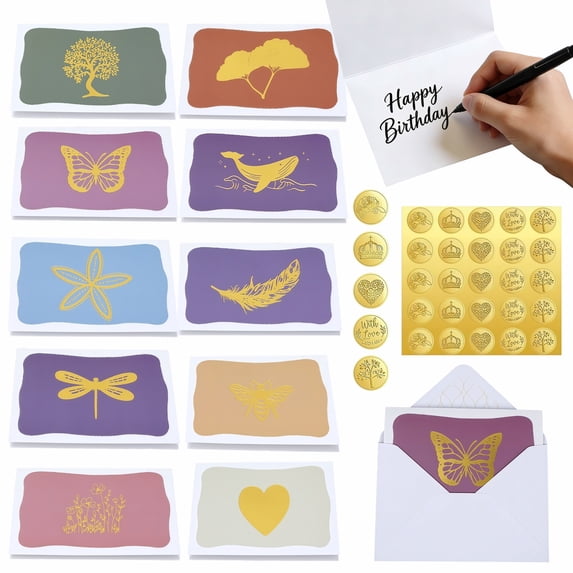 Blank Note Cards with Envelopes, 20 Pack Assorted Gold Foil Greeting Cards with Stickers for All Occasion Handwritten Messages