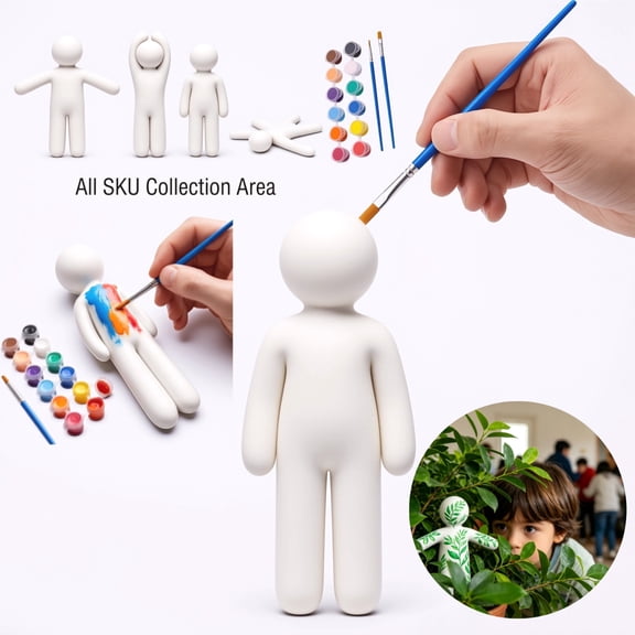 Blank Paintable Figure Toy Kit, 3D Printed DIY Art Craft Painting Set with 12 Colors Paints & 2 Brushes, Creative Funny Interactive Toy for Kids Family Game Night (D)
