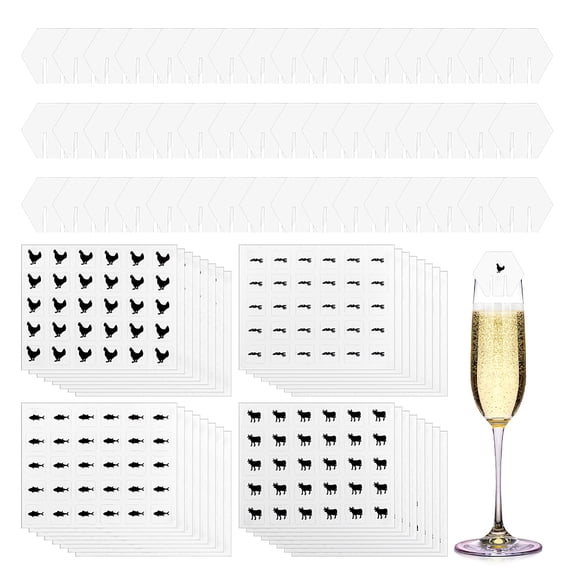 Blank Paper Wine Glass Tags Drink Blank Markers for Party Favor with 4 Styles Paper Self Adhesive Cartoon Stickers 4.3x5x0.03cm 200pcs