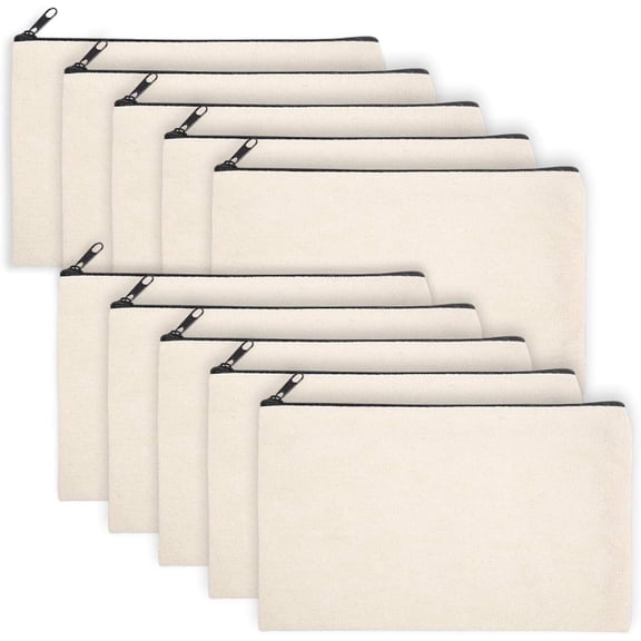 Blank Pencil CasesCosmetic Bags - Multi-Purpose Canvas Pencil Pouch with Sturdy Zipper, Cosmetic Bag Travel Toiletry Bag for DIY craft design packages Beige-10 Pcs