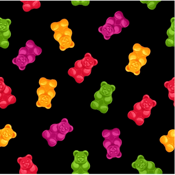 Blank Quilting Herbal Sprawl Gummy Bears Black Cotton Fabric By The Yard