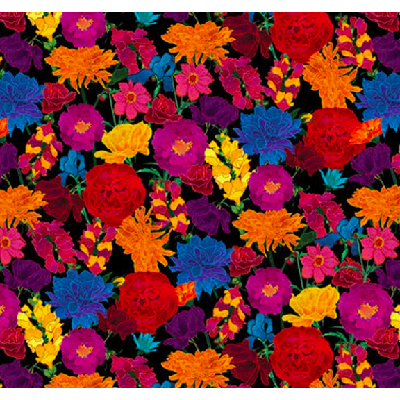 Blank Quilting Mariposa Dance Large Blooms Black Cotton Fabric By The Yard