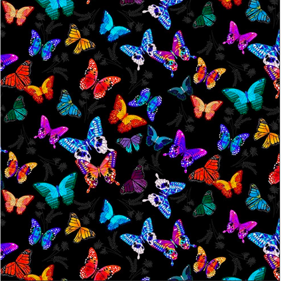 Blank Quilting Mariposa Dance Small Butterfly Black Cotton Fabric By The Yard